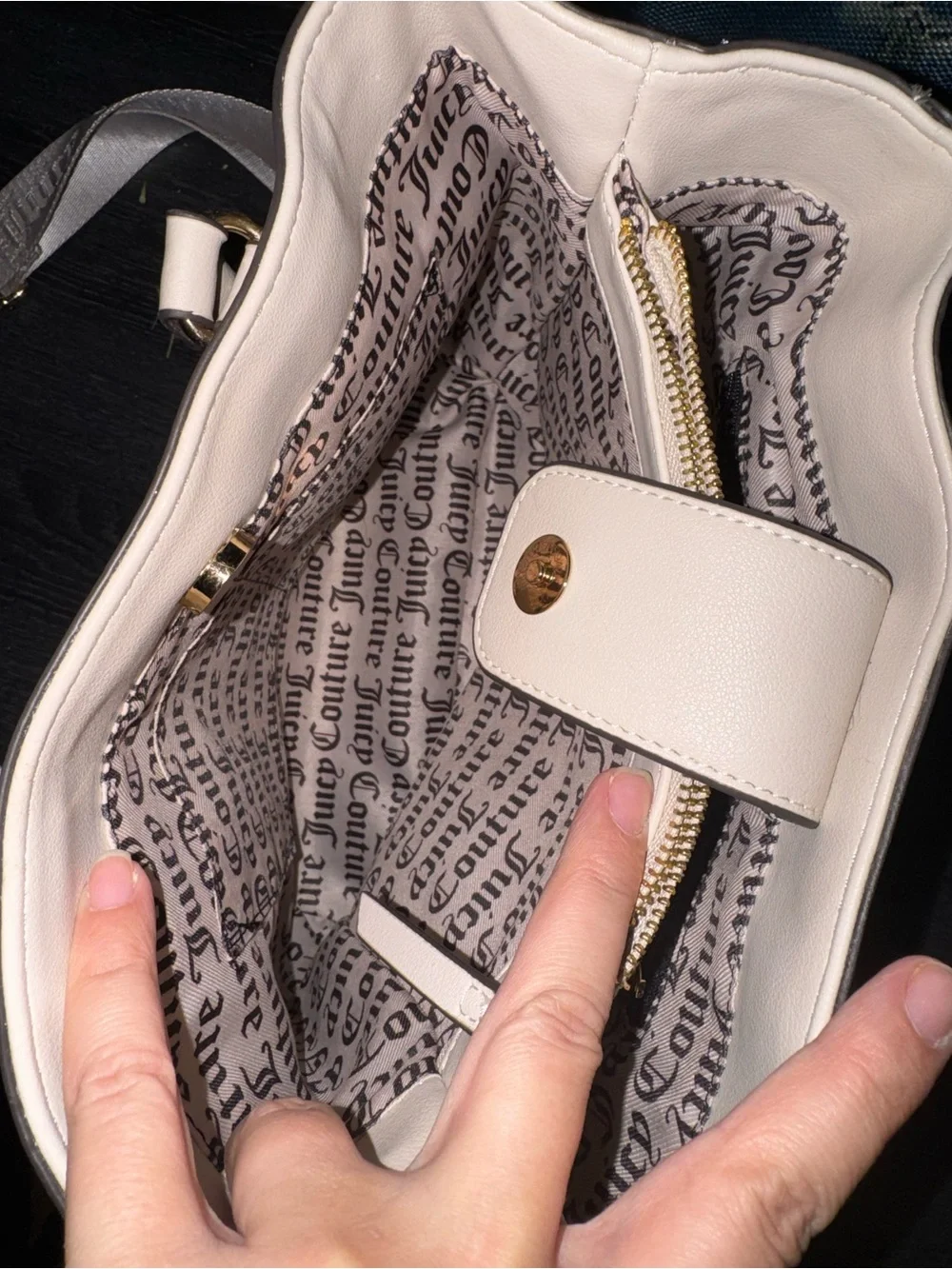 Juicy Couture Ivory Embossed Satchel with Crystal Logo